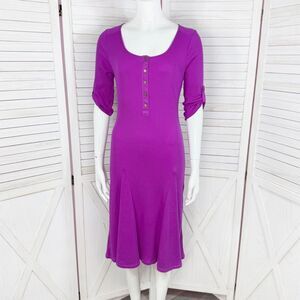 Lauren Ralph Lauren Ribbed Jersey Knit Henley Fit Flare Dress Purple XS